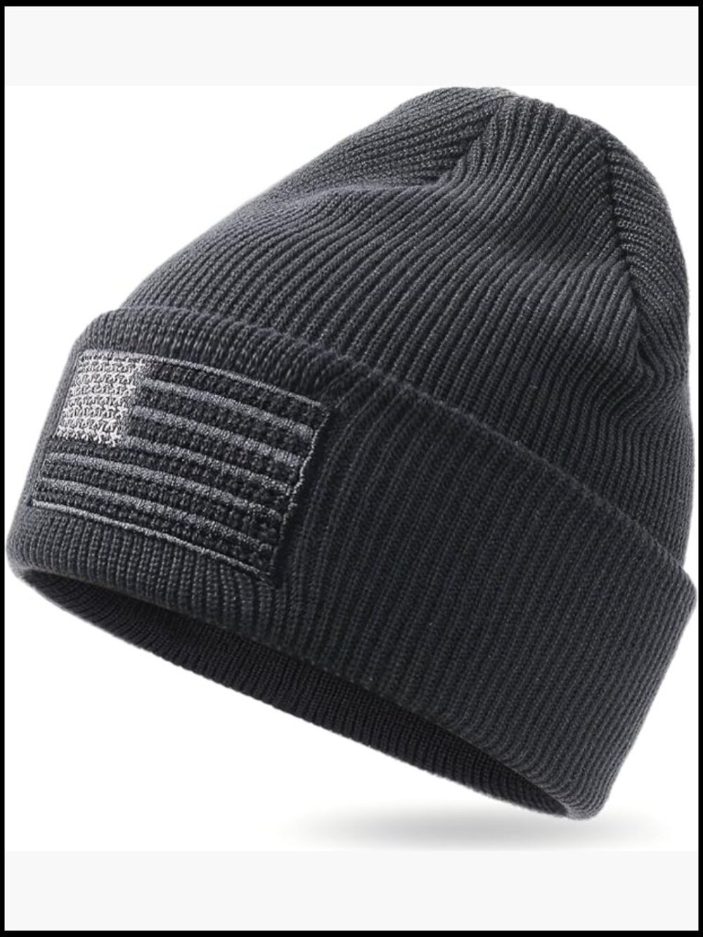 American Flag Embroidered Tactical Winter Knit Cuffed Beanie Hat - Picture 1 of 7
